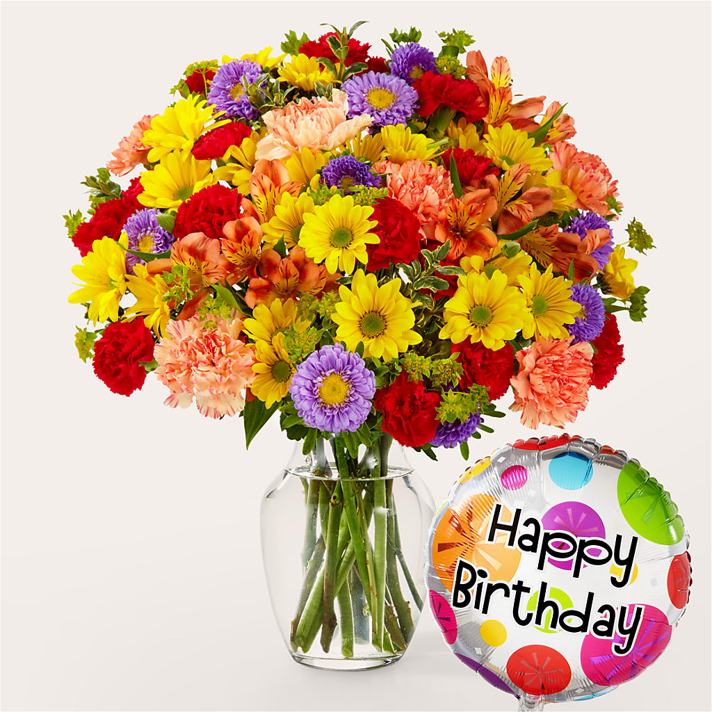 Kaleidoscope Bouquet with Birthday Balloon – The Flower Garden #2, Tupelo MS