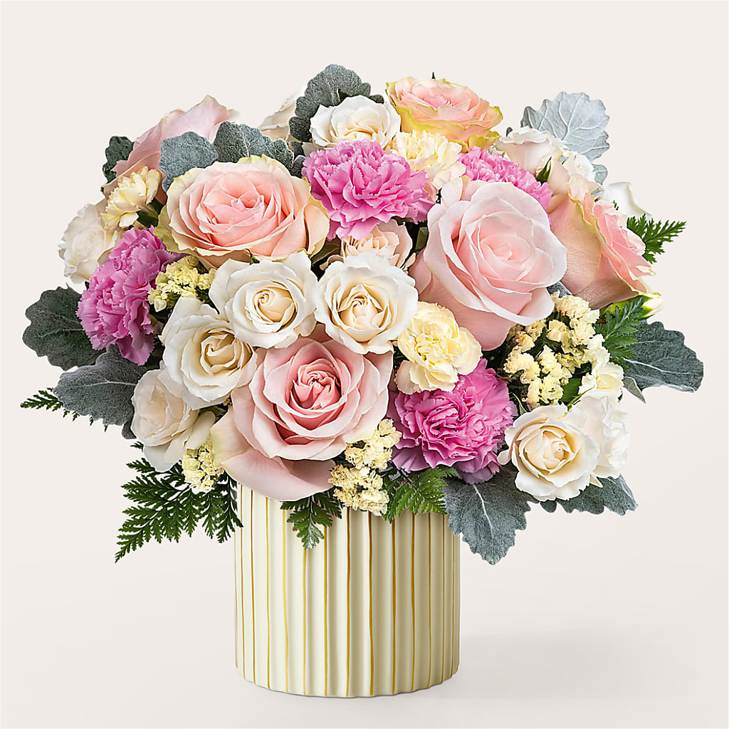 Blissful Moments Bouquet with Ivory Vase – The Flower Garden #2, Tupelo MS