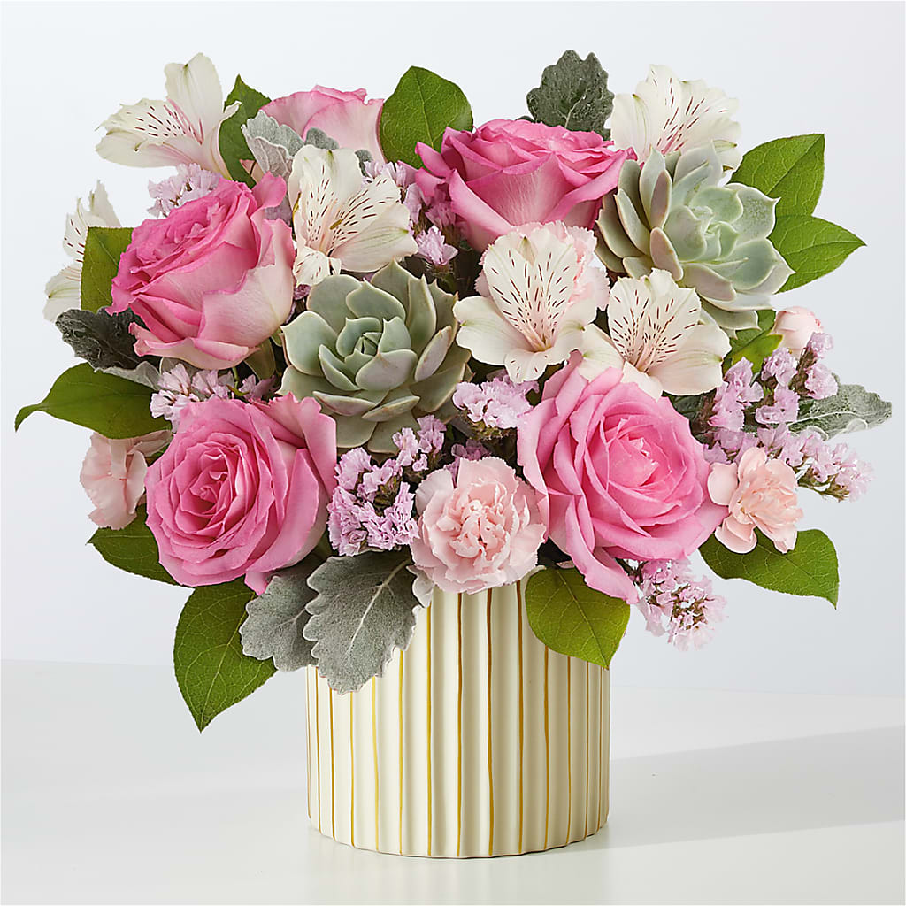 Dusty Rose Bouquet with Ivory Vase – The Flower Garden #2, Tupelo MS