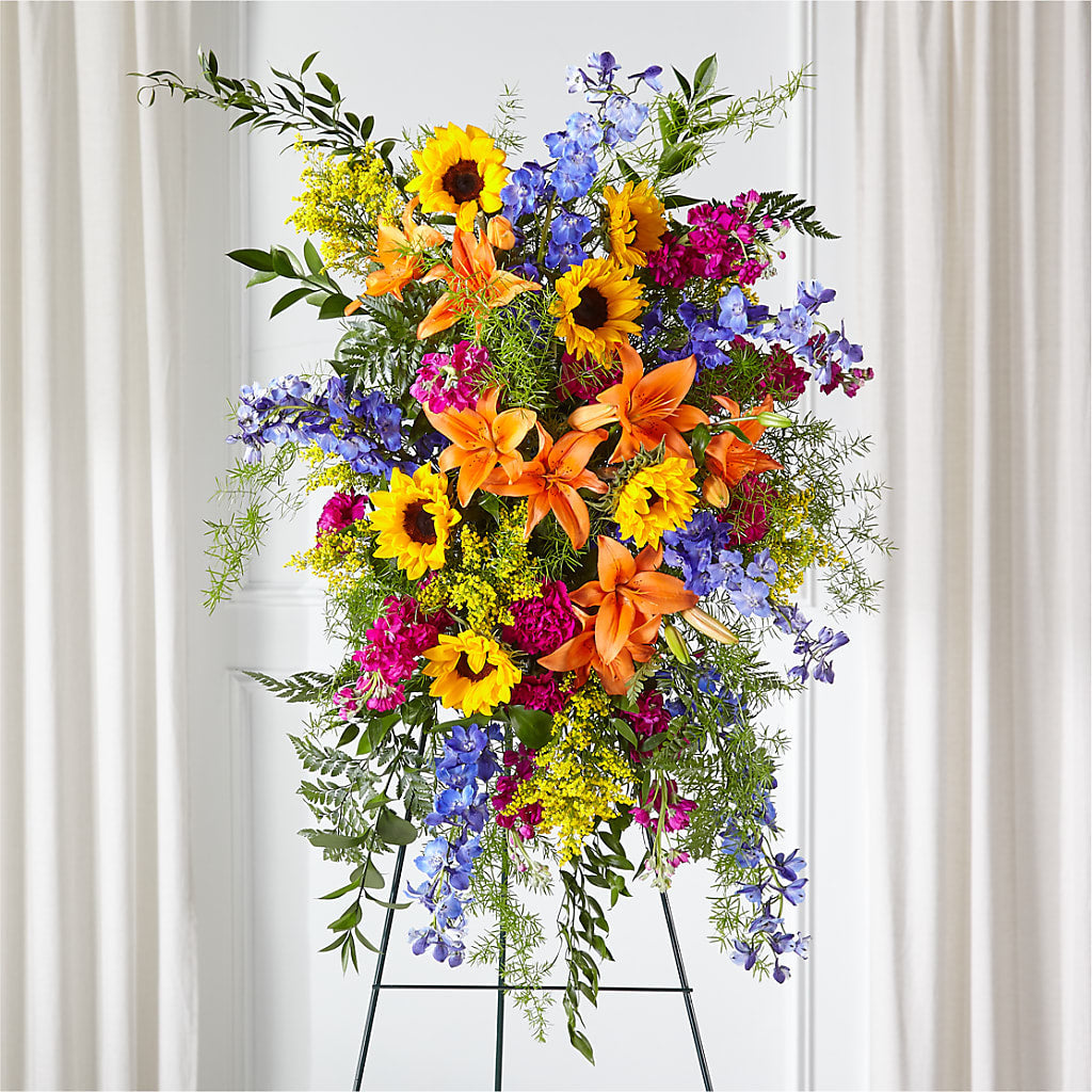Sunlit Memories Standing Spray (Standard) – The Flower Garden #2, Tupelo MS