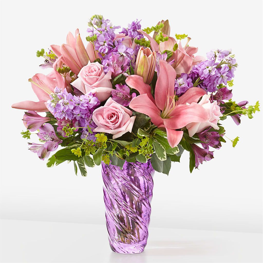 Precious Petals Bouquet with Luxe Swirl Vase – The Flower Garden #2, Tupelo MS
