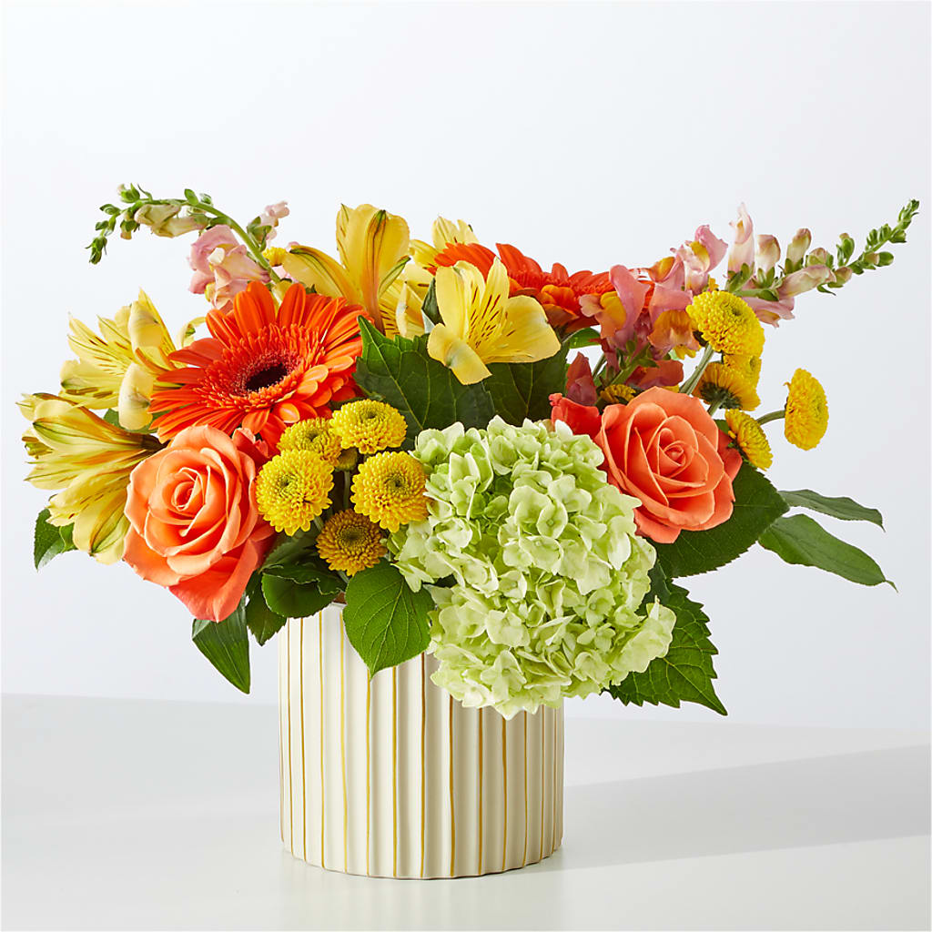 Autumn Sunshine Bouquet with Ivory Vase –  The Flower Garden #2, Tupelo MS