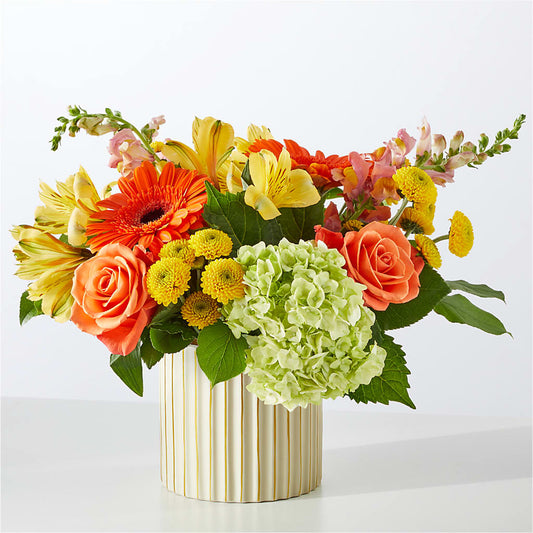 Autumn Sunshine Bouquet with Ivory Vase –  The Flower Garden #2, Tupelo MS