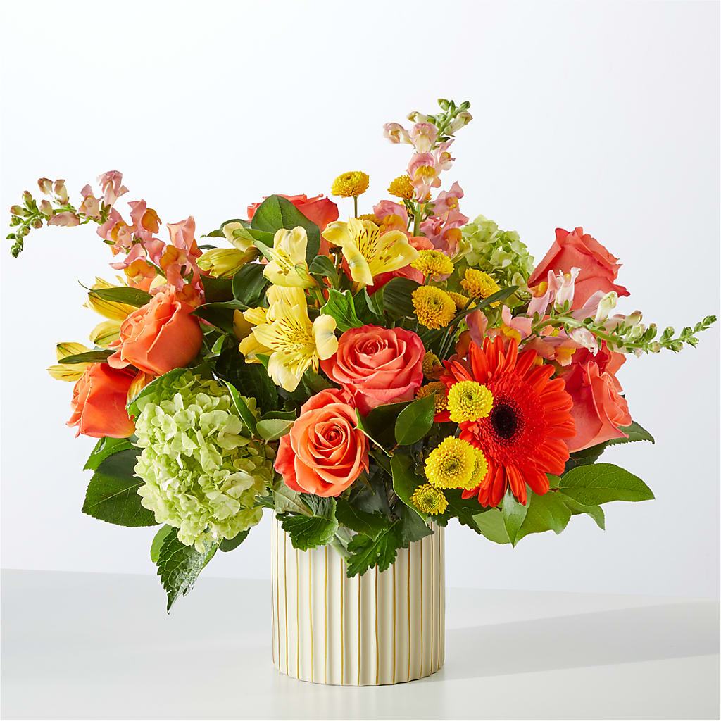 Autumn Sunshine Bouquet with Ivory Vase –  The Flower Garden #2, Tupelo MS