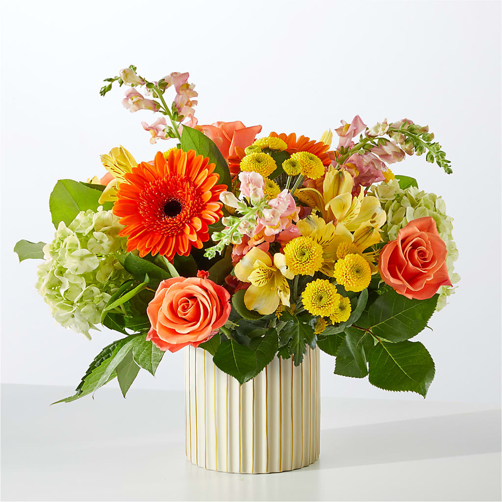 Autumn Sunshine Bouquet with Ivory Vase –  The Flower Garden #2, Tupelo MS