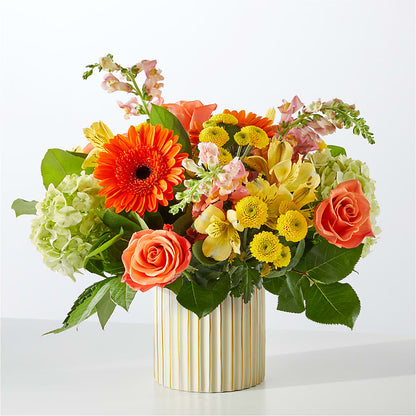 Autumn Sunshine Bouquet with Ivory Vase –  The Flower Garden #2, Tupelo MS
